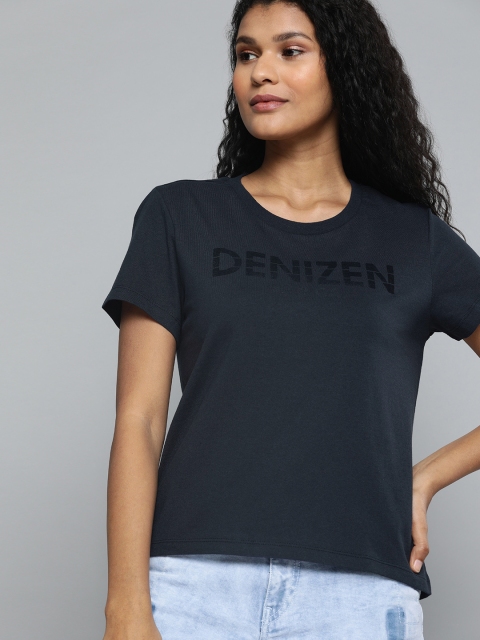 

Denizen From Levis Women Navy Blue Printed Round Neck T-shirt