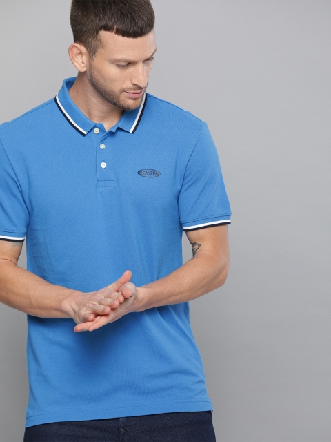 

Denizen From Levis Men Blue Solid Polo Collar Pure Cotton T-shirt