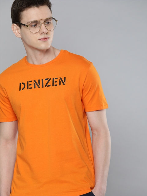 

Denizen From Levis Men Orange Solid Round Neck T-shirt With Printed Detailing