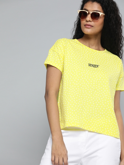 

Denizen From Levis Women Yellow & White Printed Round Neck T-shirt