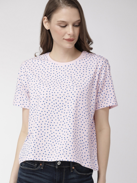 

Denizen From Levis Women Pink & Blue Printed Round Neck T-shirt