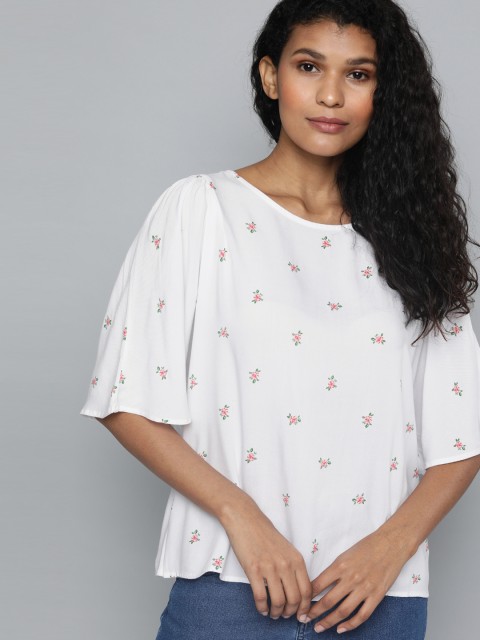 

Denizen From Levis Women White Ditsy Floral Printed Top