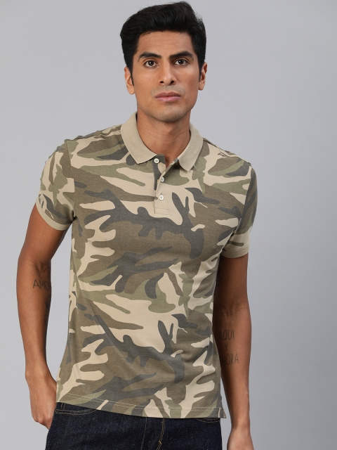 

Denizen From Levis Men Olive Green & Beige Camouflage Printed Polo Collar T-shirt
