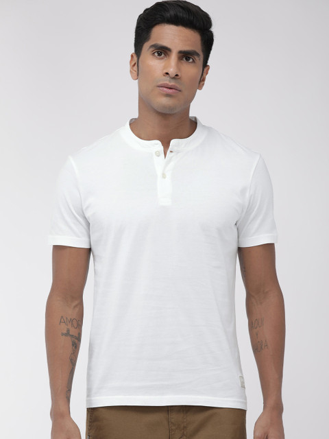 

Denizen From Levis Men White Solid Henley Neck T-shirt