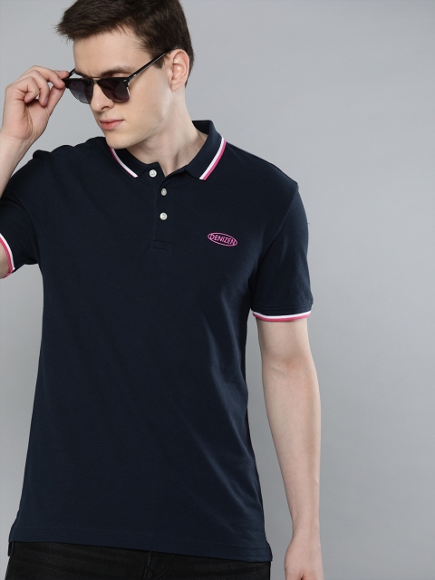 

Denizen From Levis Men Navy Blue Solid Polo Collar T-shirt