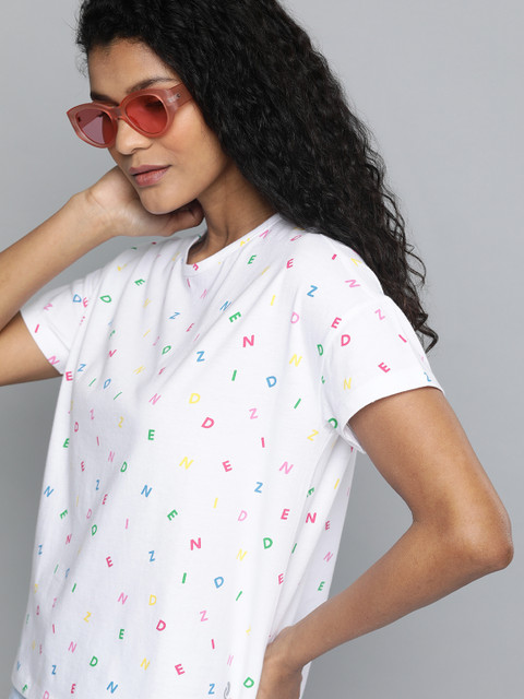 

Denizen From Levis Women White & Red Printed Round Neck T-shirt