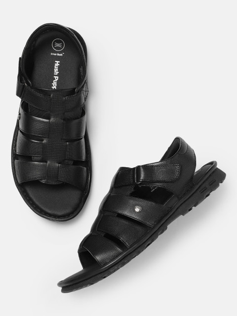 

Hush Puppies Men Black Leather Comfort Sandals