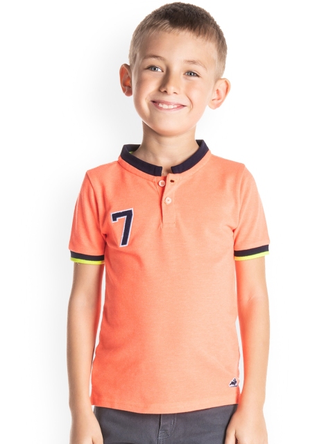 

Cherry Crumble Boys Orange Solid Mandarin Collar T-shirt