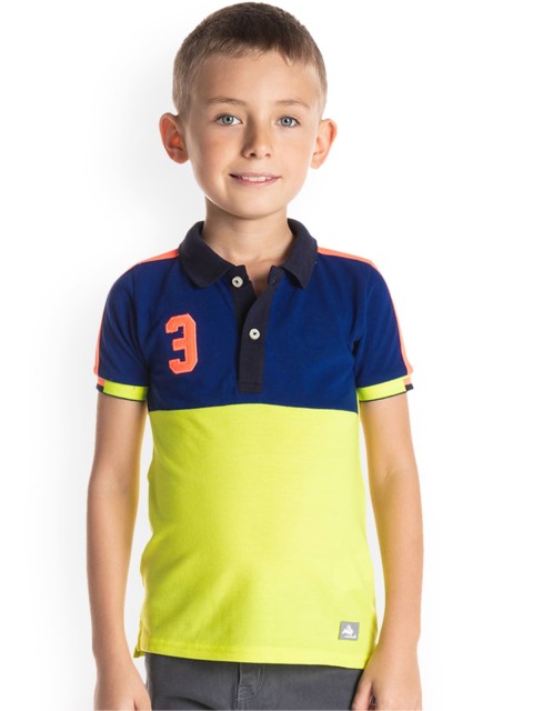 

Cherry Crumble Boys Blue Colourblocked Polo Collar T-shirt
