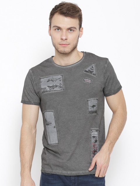 

Jack & Jones Grey Washed Printed Applique T-shirt