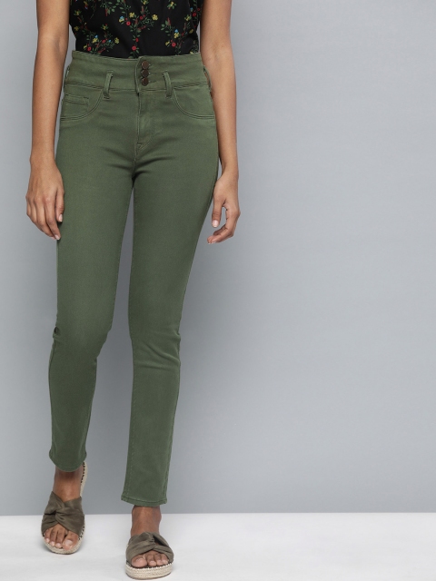 

HERE&NOW Women Olive Green Skinny Fit High-Rise Clean Look Stretchable Jeans