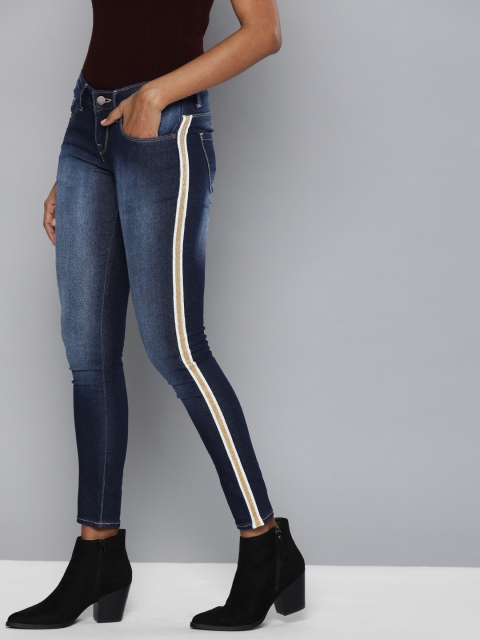 

HERE&NOW Women Blue Super Skinny Fit Mid-Rise Stretchable Jeans With Side Stripes