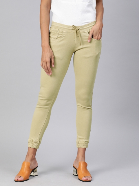 

HERE&NOW Women Khaki Mid-Rise Clean Look Stretchable Jogger Jeans