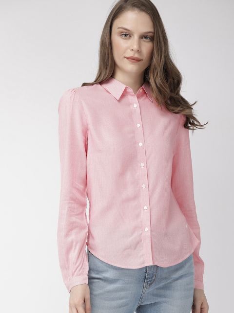 

Denizen From Levis Women Pink & White Regular Fit Striped Casual Shirt