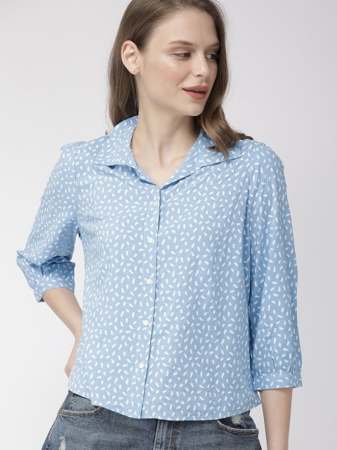 

Denizen From Levis Women Blue & White Regular Fit Printed Casual Shirt