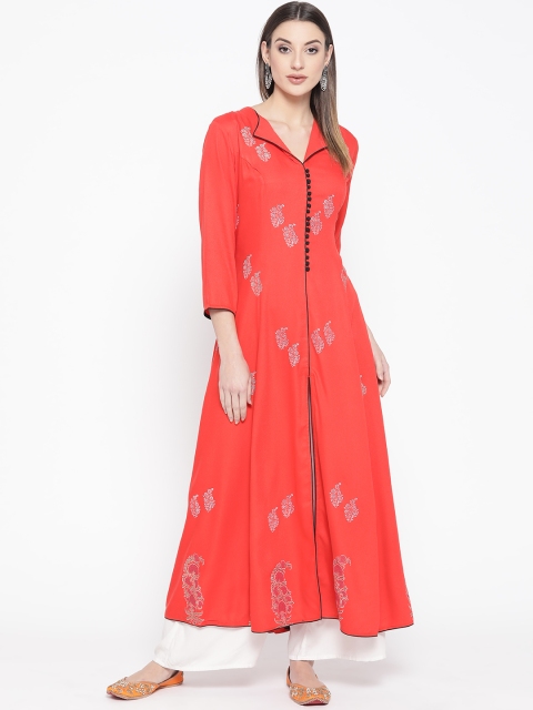 

WomenMagic Women Orange & Off White Printed A-Line Kurta