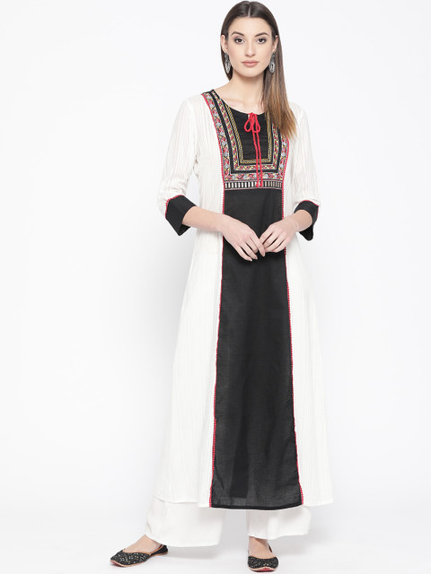

WomenMagic Women White & Black Colourblocked A-Line Kurta