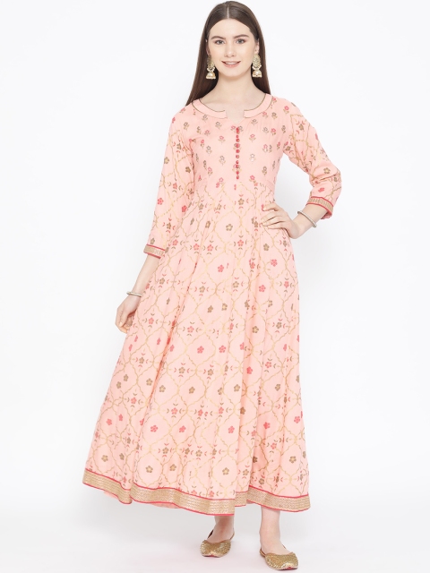 

TARA-C-TARA Women Peach-Coloured & Pink Printed Maxi Dress