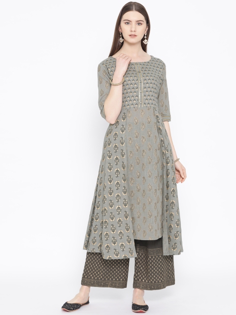 

TARA-C-TARA Women Grey & Golden Printed Layered Kurta with Palazzos