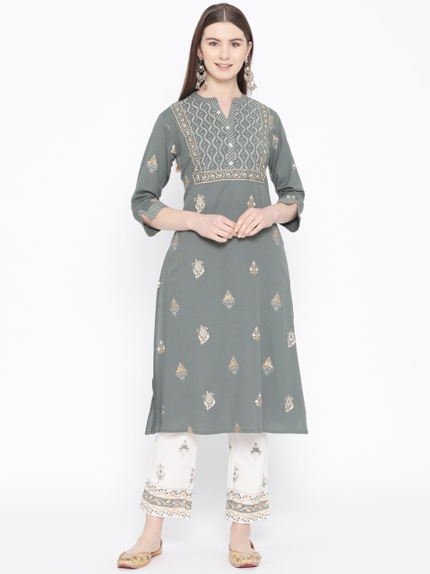

TARA-C-TARA Women Grey & Off-White Printed Kurta with Trousers