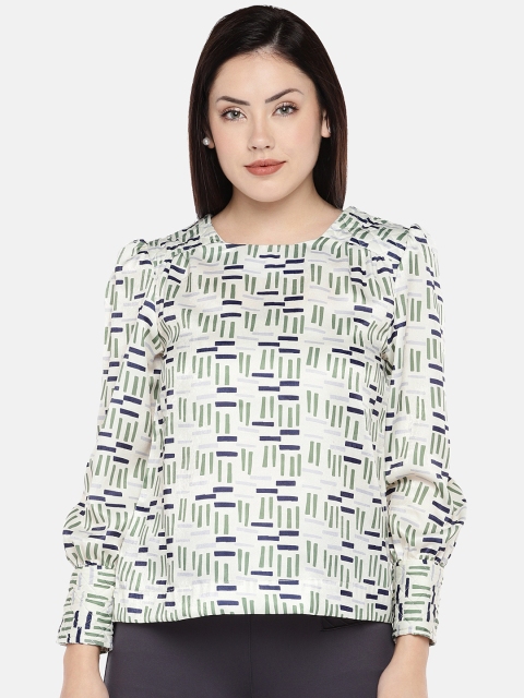 

The Label Life Women Off-White & Green Printed Top