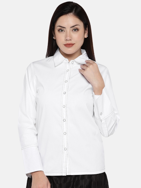 

The Label Life Women White Regular Fit Solid Casual Shirt
