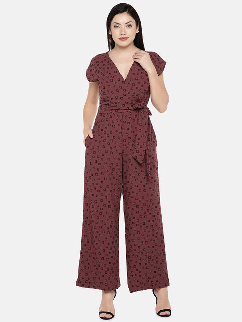 

The Label Life Women Maroon Printed Basic Jumpsuit