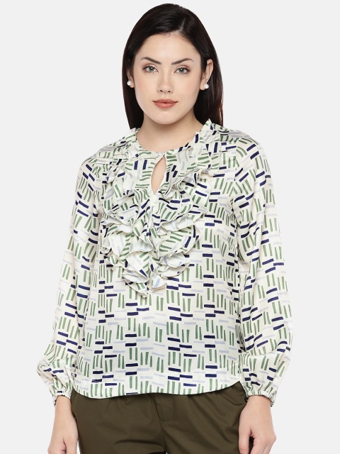 

The Label Life Women Off-White & Green Printed Top