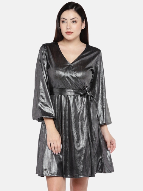 

The Label Life Women Metallic Self Design Wrap Dress