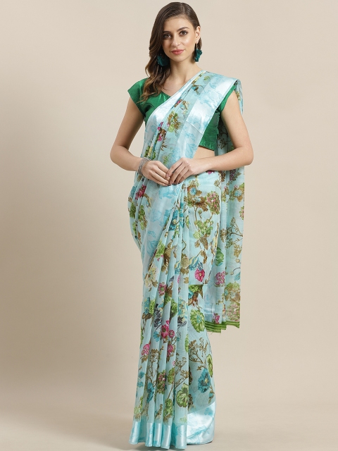 

Ishin Sea Green & Brown Printed Saree