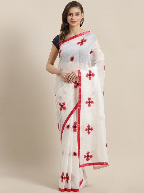 

Ishin Off-White & Red Embroidered Saree
