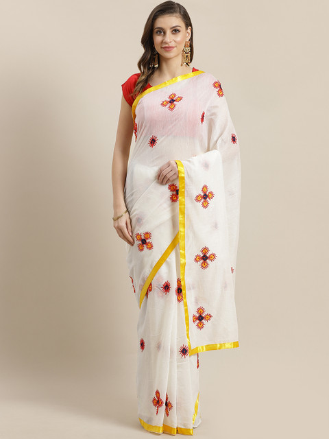 

Ishin Off-White & Red Embroidered Saree