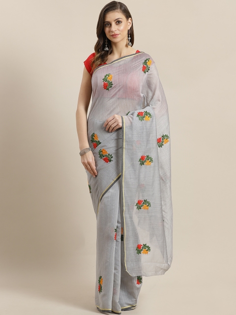 

Ishin Grey & Green Embroidered Saree