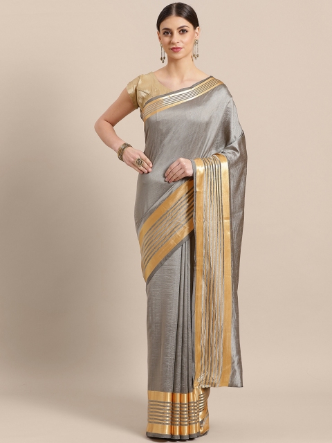 

Ishin Grey & Golden Poly Silk Solid Saree