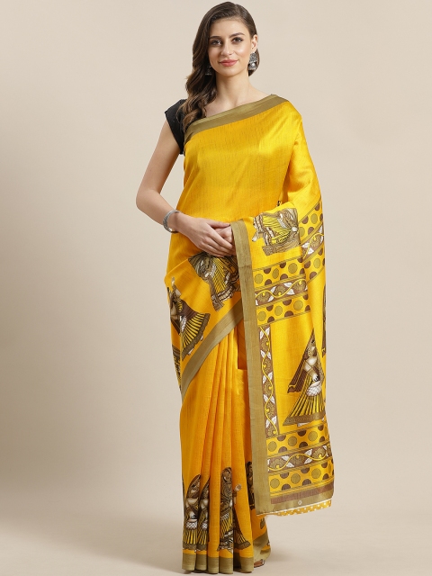 

Ishin Yellow & Beige Printed Saree