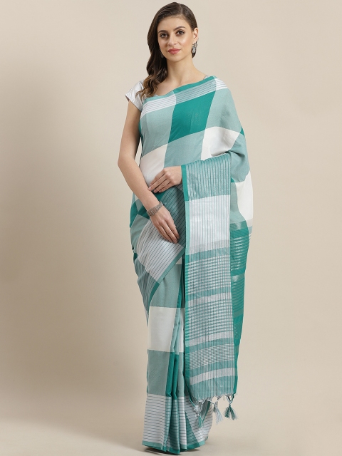 

Ishin Sea Green & White Checked Saree