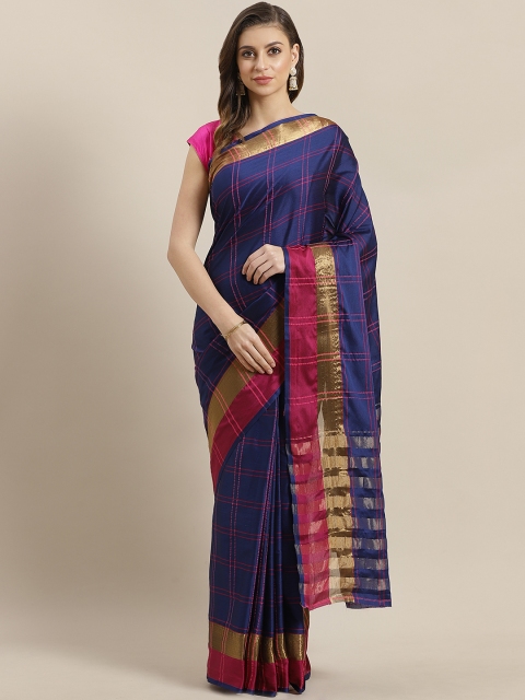 

Ishin Navy Blue & Pink Checked Saree