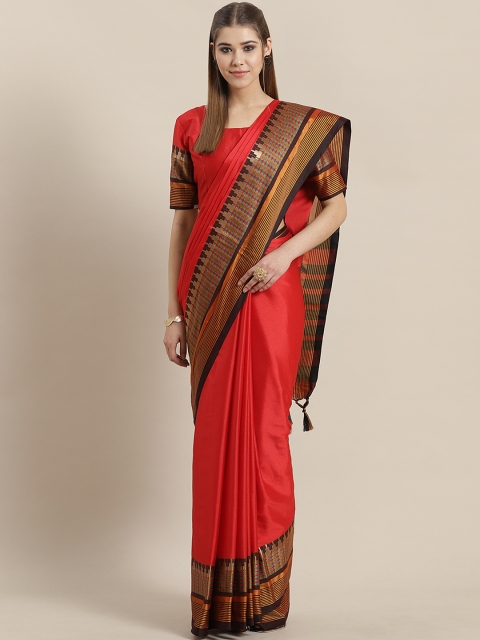 

Saree mall Red Solid Khadi Saree