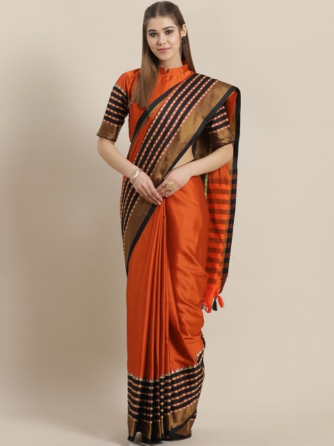 

Saree mall Rust Orange & Black Solid Khadi Saree