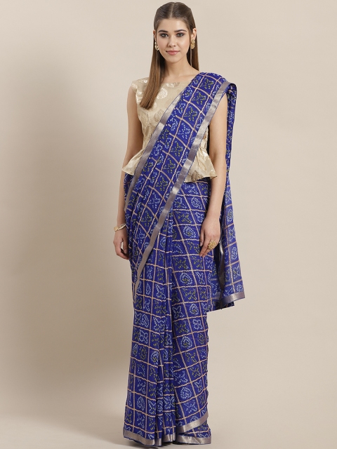 

Saree mall Navy Blue & Golden Chiffon Printed Bandhani Saree