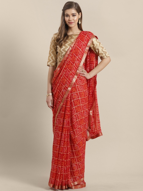 

Saree mall Red & Mustard Yellow Printed Bandhani Saree