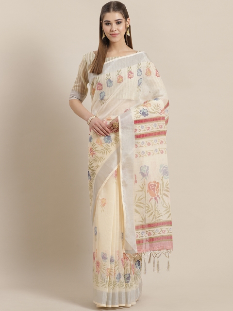 

Saree mall Cream-Coloured & Red Printed Saree