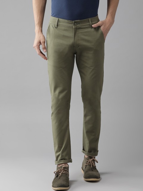 

Hubberholme Men Olive Green Slim Fit Stretchable Solid Regular Trousers