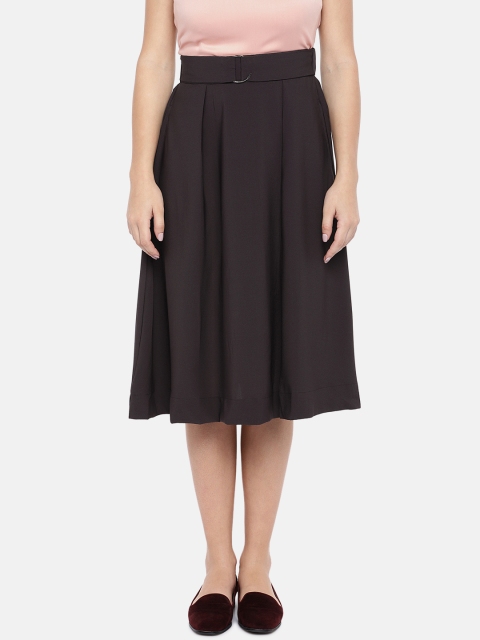 

The Label Life Women Black Solid Pleated Midi A-Line Skirt
