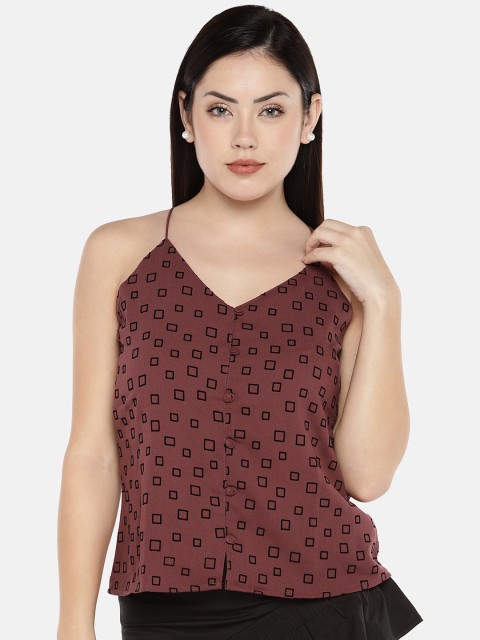 

The Label Life Women Rust Brown & Black Printed Top