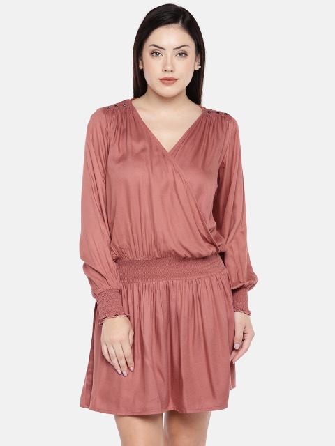 

The Label Life Women Pink Solid Wrap Fit and Flare Dress