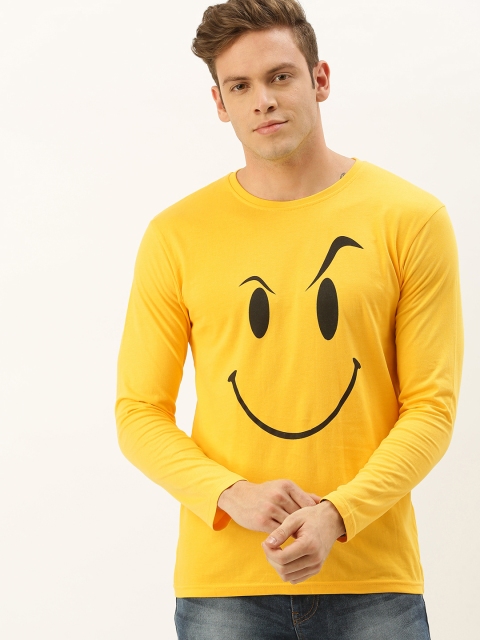 

DrunkenMonk Men Yellow Printed Round Neck T-shirt