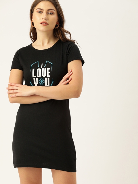

DrunkenMonk Women Black Printed T-shirt Dress