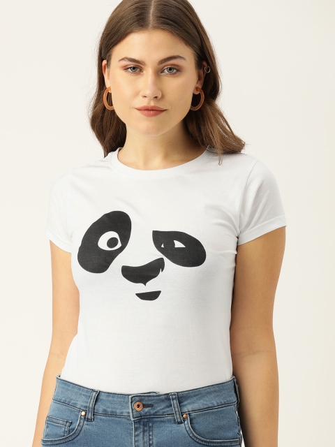 

DrunkenMonk Women White Printed Round Neck T-shirt