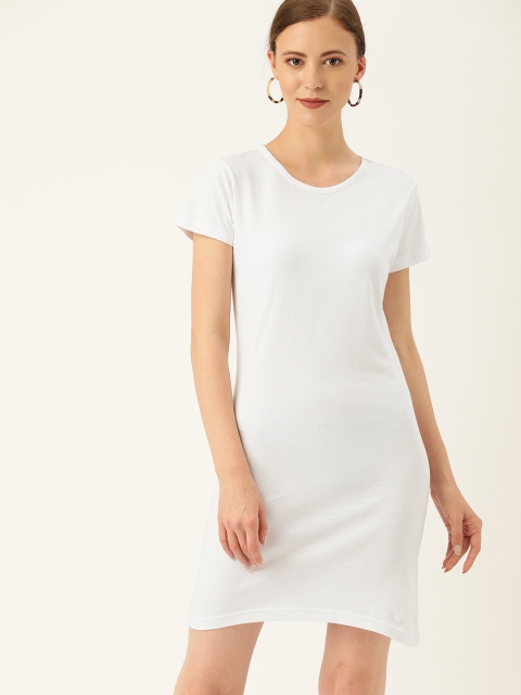 

DrunkenMonk Women White Solid T-shirt Dress